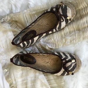 Michael Kors Zebra Print Brown Canvas Flats